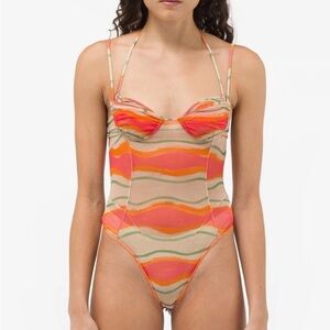 Jacquemus Women's 38 M llha graphic-print bodysuit Orange Pink Green Polyamide